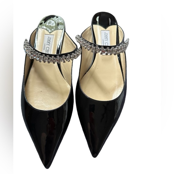 NIB Jimmy Choo ✨bing✨patent leather mule slide flats black crystals strap sz 41 - Picture 4 of 13